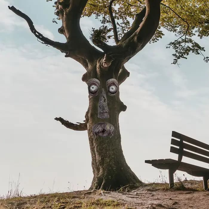 Décor de jardin enchanteur en résine avec visage d'arbre