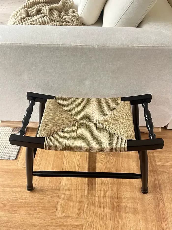 Tabouret vintage en rotin tressé et corde