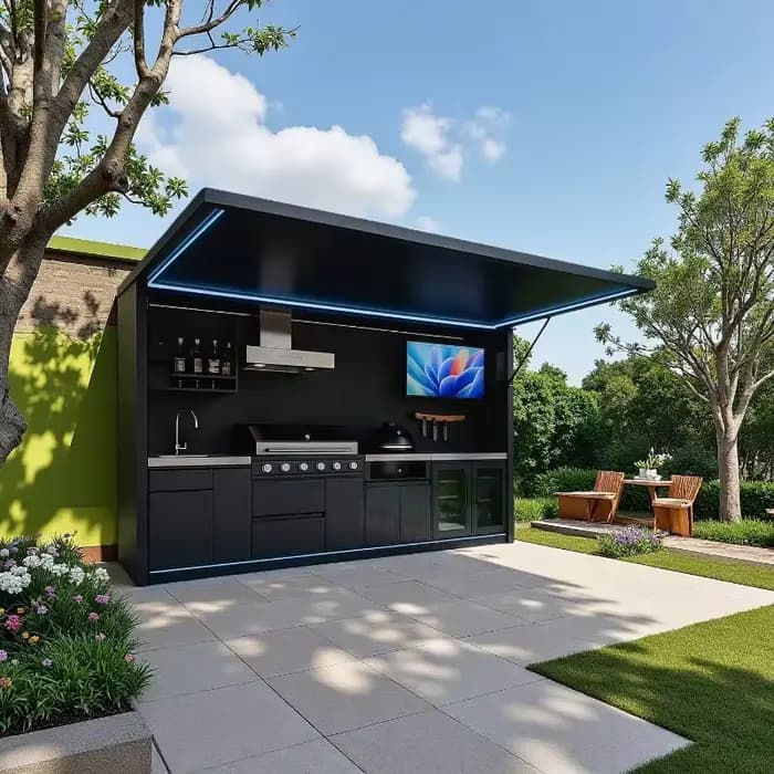 Cuisine extérieure en acier inoxydable, résistante aux intempéries, avec barbecue intégré pour jardin, patio, personnalisable