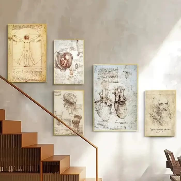 Leonardo Da Vinci manuscrit homme de Vitruve affiches Vintage rétro chambre Bar café chambre décoration murale maison salon décor peinture