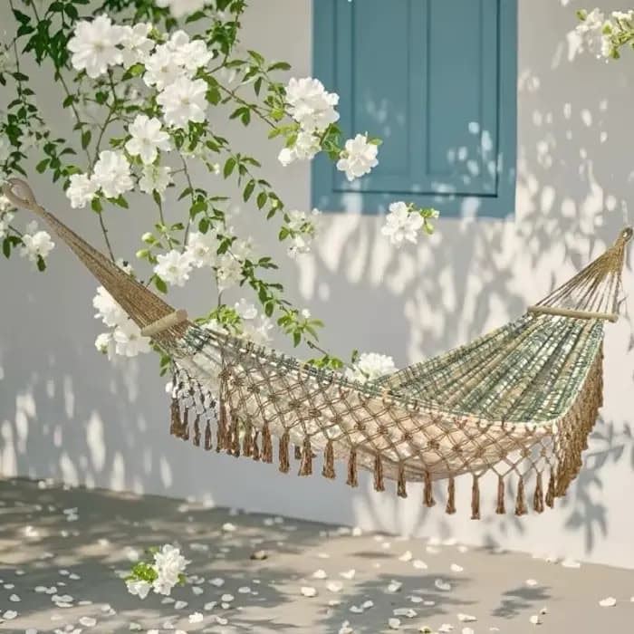 Hamac à franges de style bohème pour la détente à la maison, sur le balcon, dans la cour ou dans le jardin. Hamac suspendu pour le camping en plein air