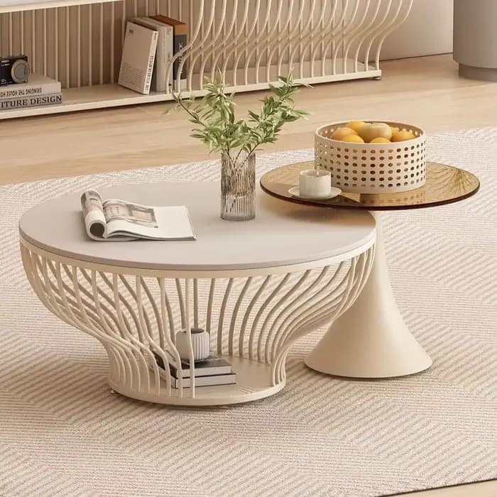 Table basse ronde avec plateau en verre français