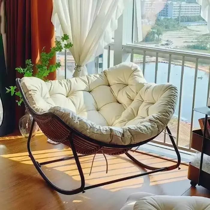 Fauteuil à bascule Papasan en rotin surdimensionné de luxe