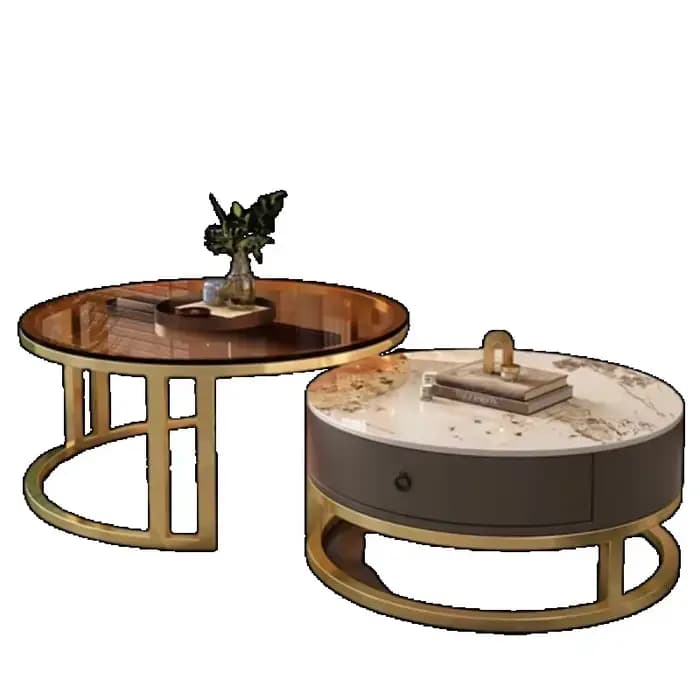 Ensemble de Tables Basses Rondes et Minimalistes en Métal pour Salon