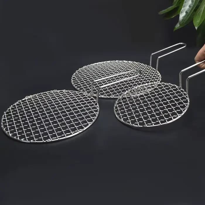 Grille de barbecue ronde en acier inoxydable 304, qualité alimentaire, 16-48cm, grille métallique avec poignée de 10cm
