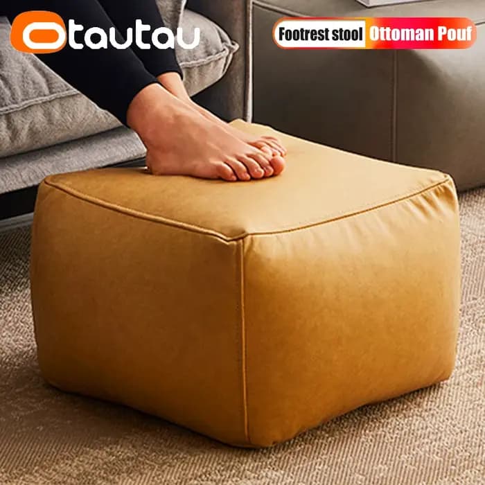 OTAUTAU grand tabouret Pouf Ottoman en Faux cuir avec remplissage pouf repose-pieds repose-pieds porte d'angle siège latéral Futon sans cadre JD007