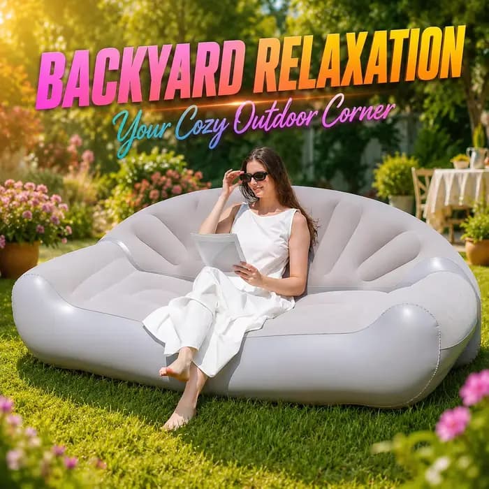 1PC Canapé Gonflable d'Extérieur, Chaise Longue Gonflable Portable, Canapé-Lit Floqué pour Jardin, Patio, Plage, Camping