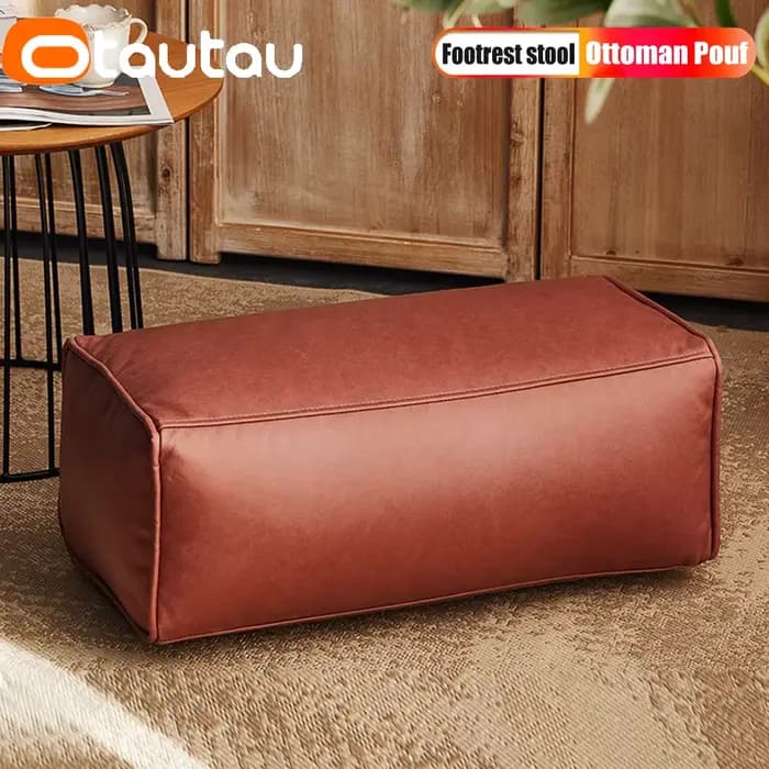 OTAUTAU grand tabouret Pouf Ottoman en Faux cuir avec remplissage pouf repose-pieds repose-pieds porte d'angle siège latéral Futon sans cadre JD007