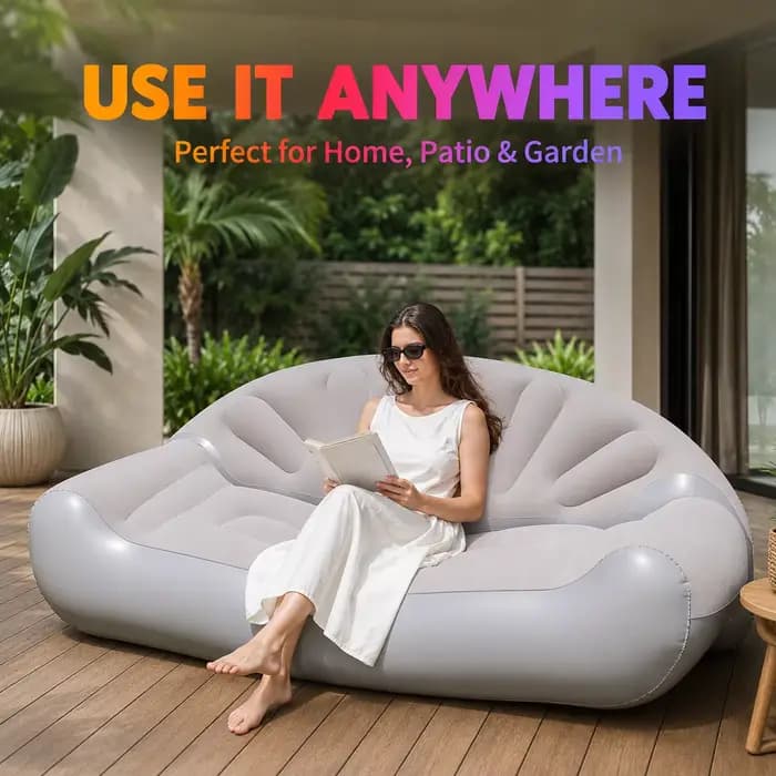 1PC Canapé Gonflable d'Extérieur, Chaise Longue Gonflable Portable, Canapé-Lit Floqué pour Jardin, Patio, Plage, Camping