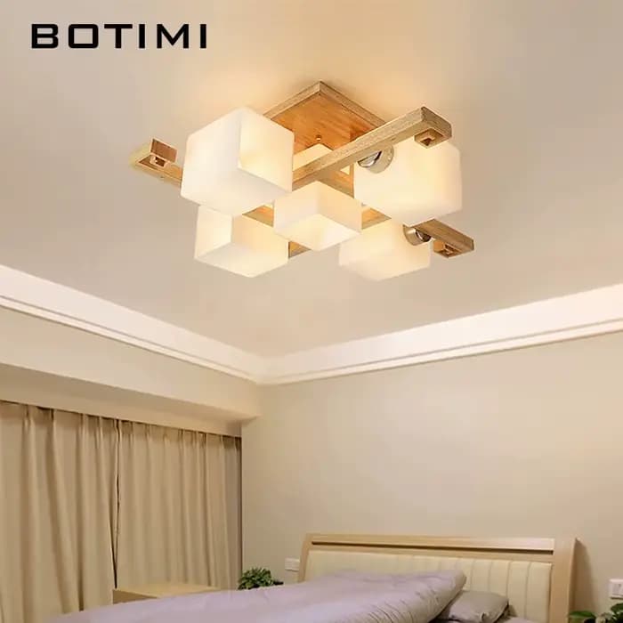 Plafonniers en bois massif avec abat-jour en verre pour salon lampe de chambre en bois moderne lampe de salle à manger montée en Surface carrée