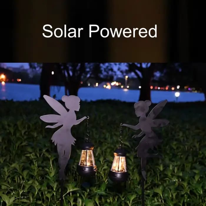 Décor de jardin féerique solaire Statues de fée en métal avec Globe en verre craquelé Lanternes