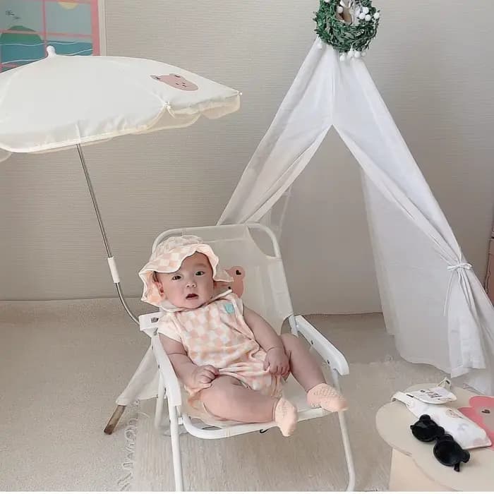 Chaise de plage extérieure pour enfants avec parapluie mignon Ins vent