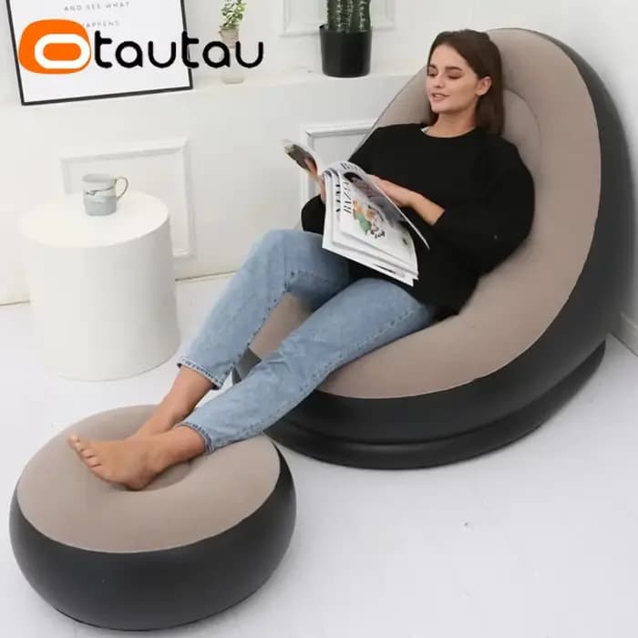 Chaise longue gonflable avec repose-pieds