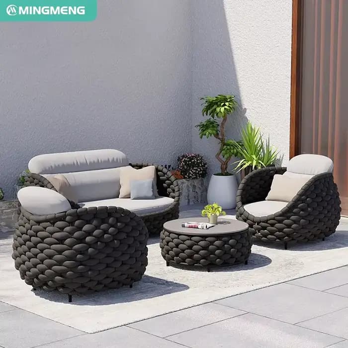 Ensemble de canapé de jardin moderne en rotin et alliage d'aluminium