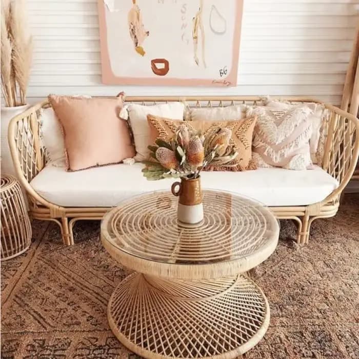 Table basse Design sablier en rotin