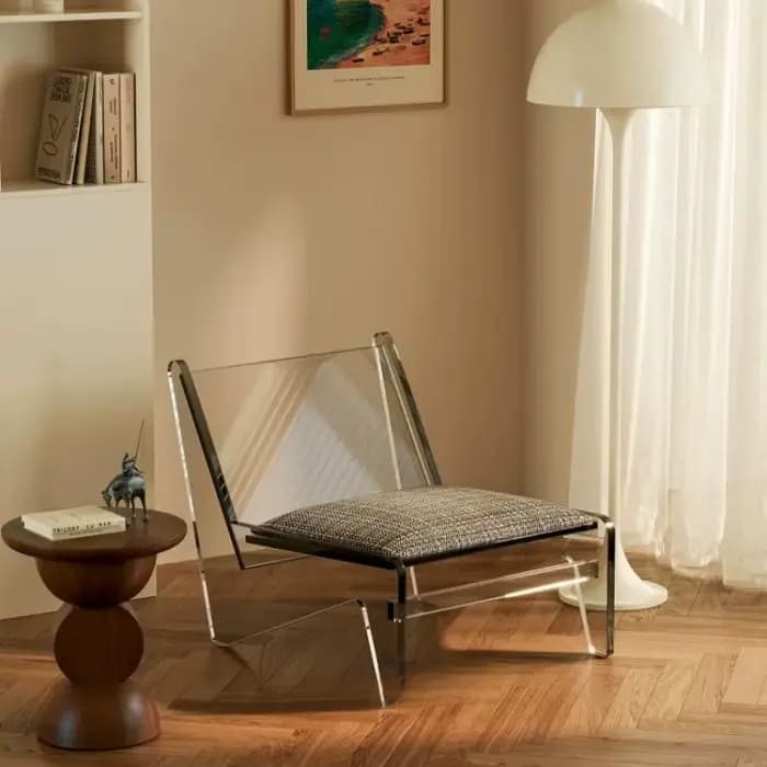 Fauteuils de salon vintage, chaises de balcon, chaises de salon confortables de style français, chaises uniques en acrylique, mobilier de style Mid-Century
