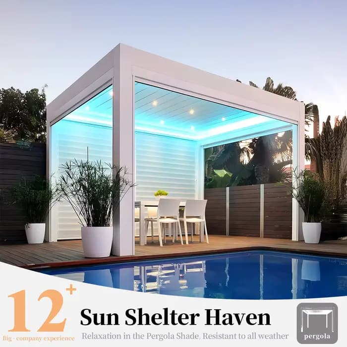 Pergola d'auvent motorisée de couverture de toit à persiennes imperméable fixée au mur extérieur