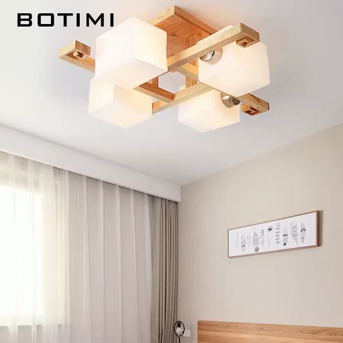 Plafonniers en bois massif avec abat-jour en verre pour salon lampe de chambre en bois moderne lampe de salle à manger montée en Surface carrée