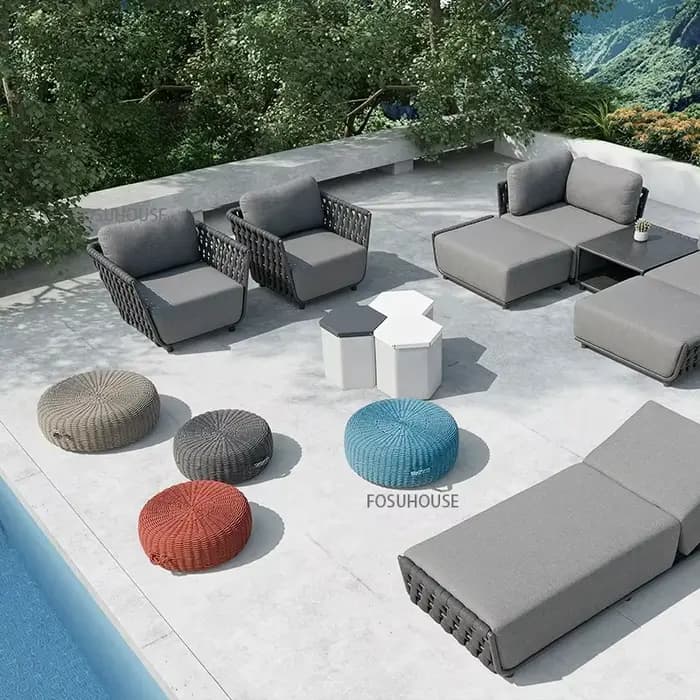 Corde tissé Tatami coussin chaise longue meubles d'extérieur nordiques rotin