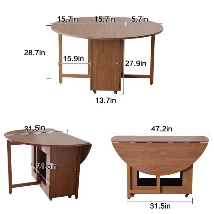 Table à manger ronde pliante mobile multifonctionnelle avec chaises pliantes