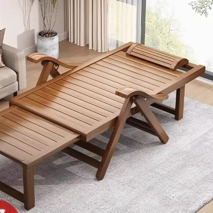 Chaise longue inclinable pliable en bambou