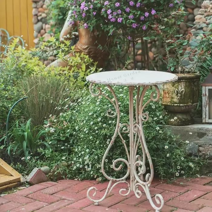 Table d'appoint ronde d'extérieur en métal et fer