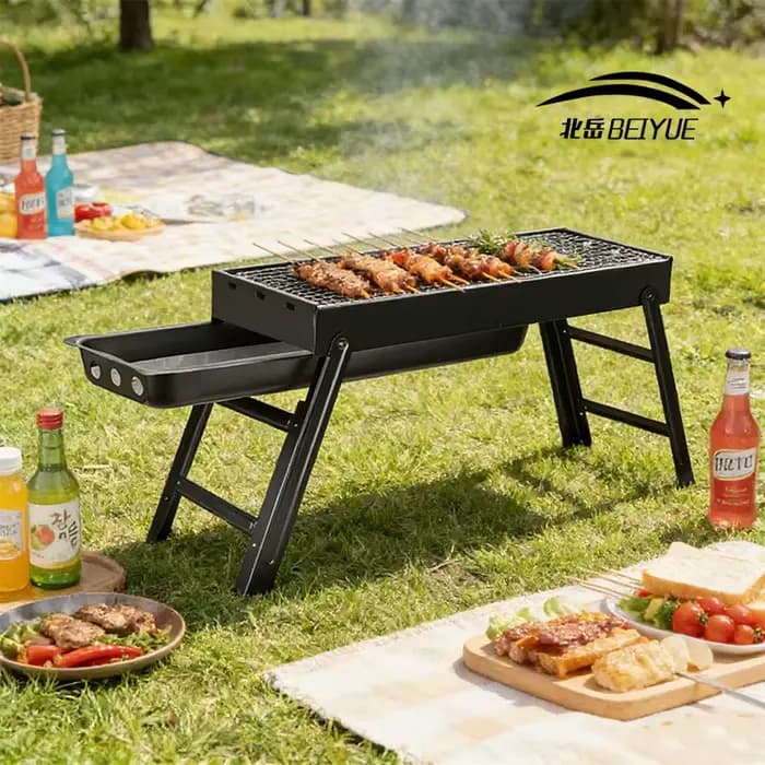 Barbecue portable BEIYUE pour extérieur, barbecue au charbon de bois pour usage domestique, barbecue au charbon de bois pliable et extractible.
