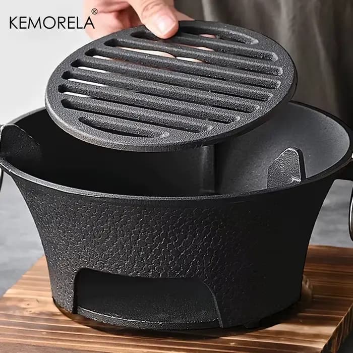 1 ensemble poêle à charbon de bois en fonte Camping en plein air Barbecue BBQ gâteau de riz