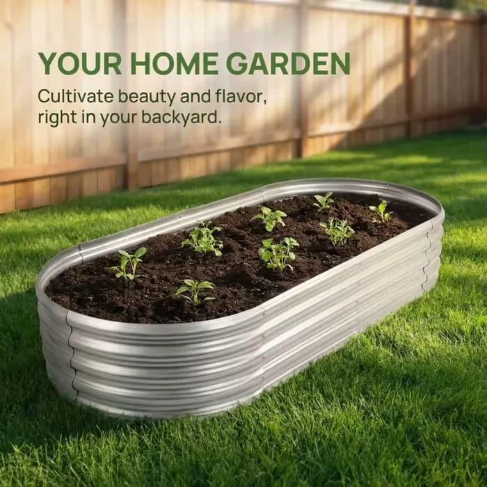 Grand bac de jardin surélevé ovale en acier galvanisé antirouille pour balcon