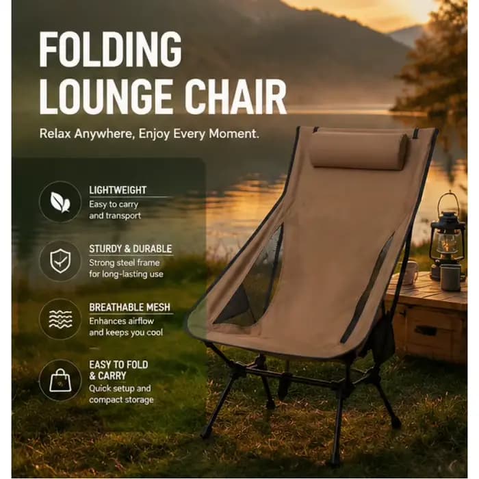 Chaise pliable en alliage d'aluminium, design confortable avec appui-tête, siège léger pour la pêche et les voyages en plein air