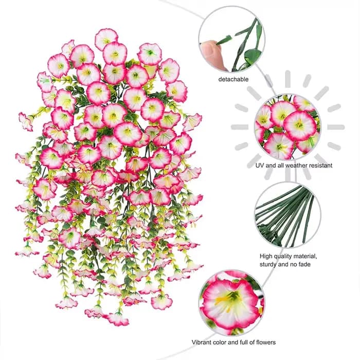 Décoration murale artificielle de gloire du matin, fausses plantes violettes suspendues, fleurs simulées pour la maison, le jardin, les mariages, l'extérieur polyvalentes