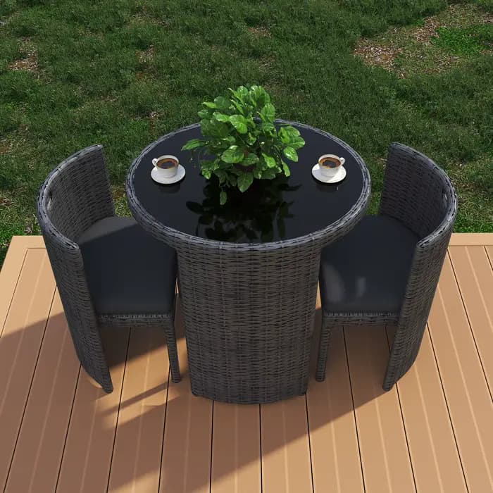 Fulin meubles de balcon de patio de haute qualité 3 pièces ensemble de table et chaises de café d'extérieur en rotin