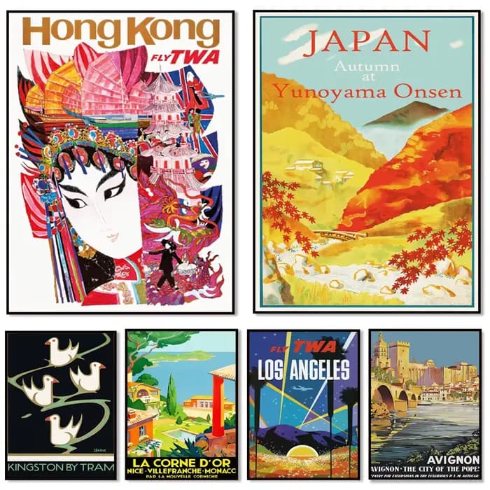 Affiches de paysages de voyage du Japon, Red Leaf Hot Springs, Los Angeles, Avignon, Maroc, vacances hawaïennes, Arizona Buffalo Dancer
