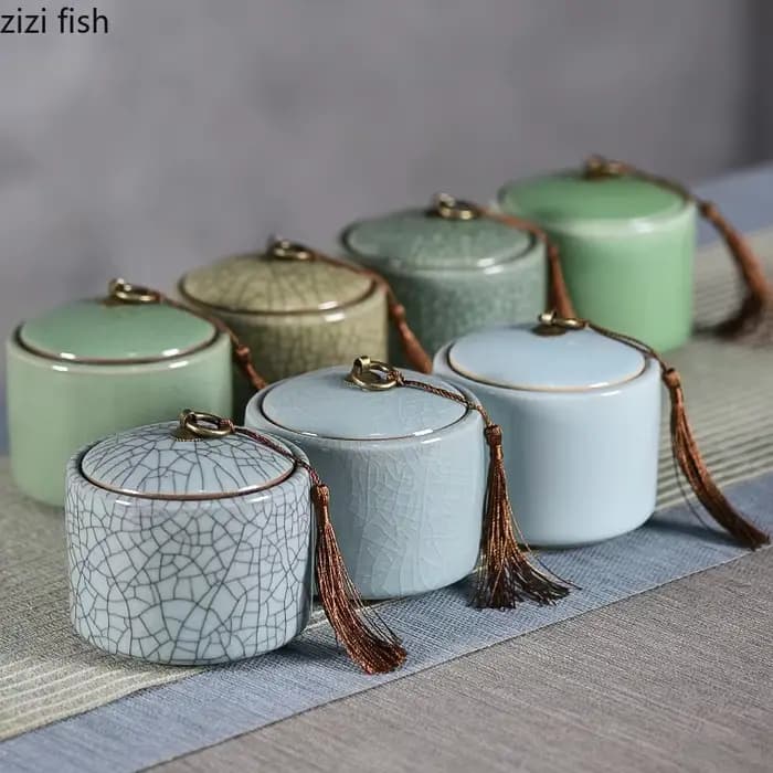 Nouvelle boîte à thé créative en céramique craquelée avec couvercle, boîte scellée en porcelaine, boîte à bonbons portable, décoration de bureau, décoration d'intérieur