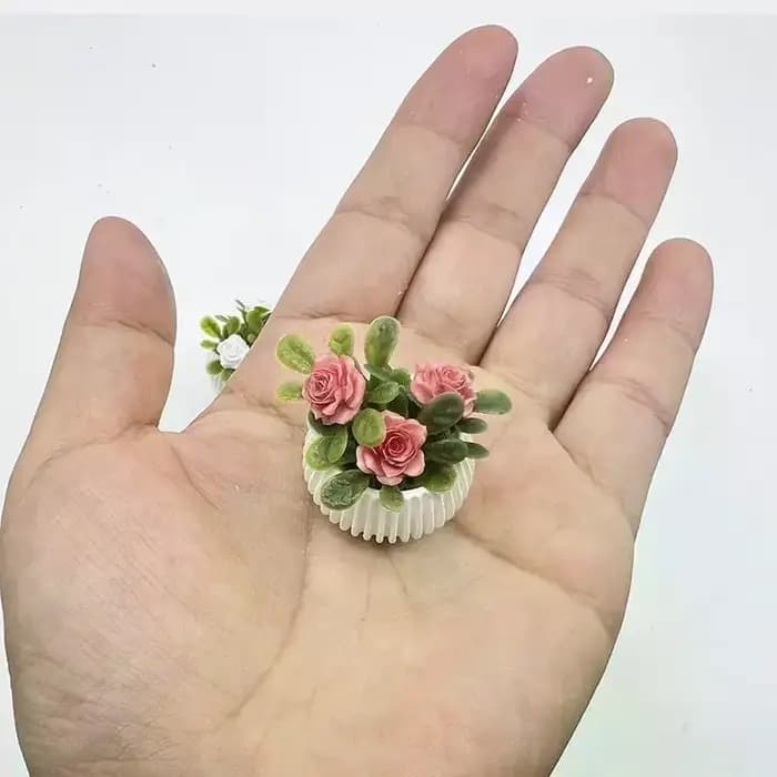 1 pièce Décoration de scène de salon pour maison de poupée, Modèle de plante miniature en pot (rose), Artisanat de paysage miniature