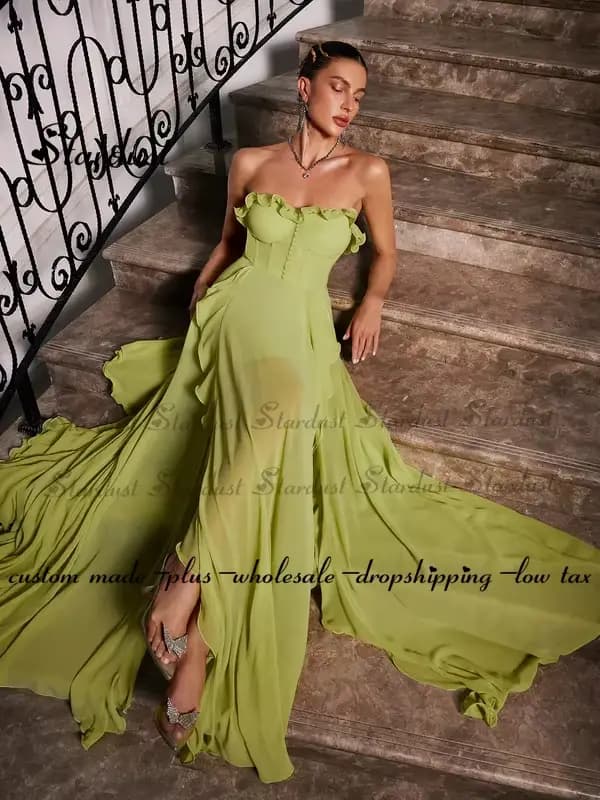 Stardust-Robe princesse en mousseline de soie pour femme, fente haute, personnalisée