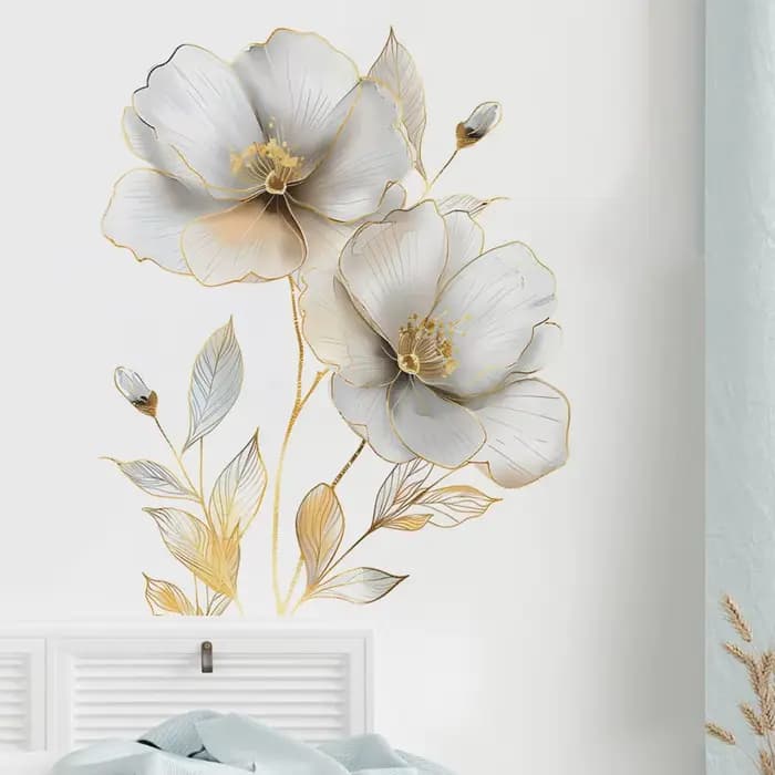 Autocollant mural de belles fleurs, sparadrap de décoration de fond de salon, embellissement de chambre à coucher, décoration de maison, papier peint auto-adhésif