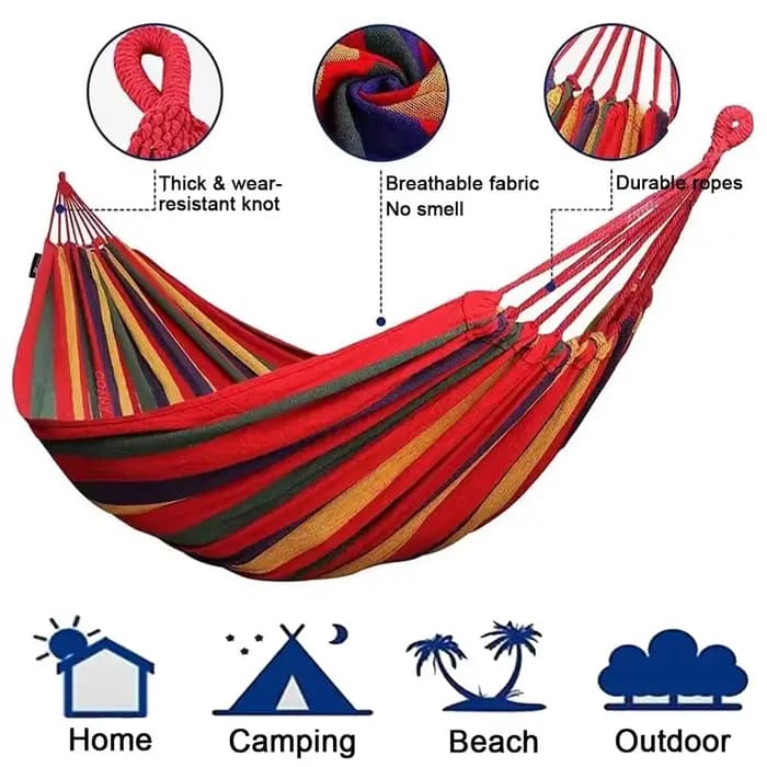 Hamac double pour 2 personnes en toile de coton avec sangles pour arbres