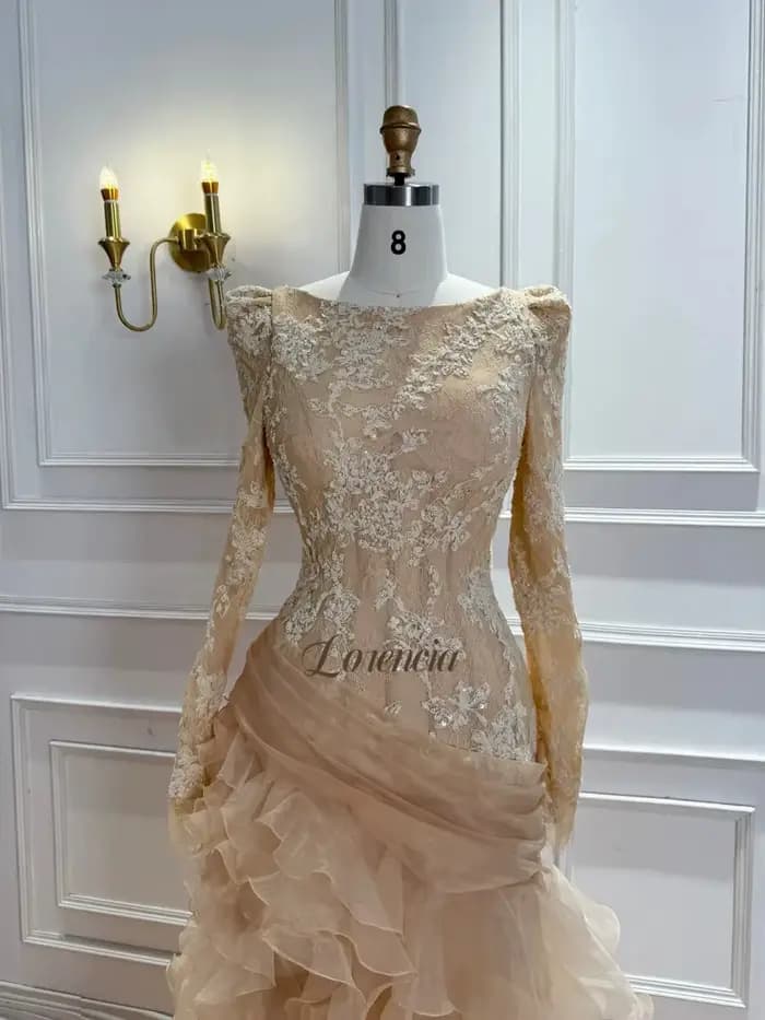 Lorencia – robe de soirée en dentelle à manches longues, en Organza, à volants, ajustée, robes de bal personnalisées, robes de soirée formelles