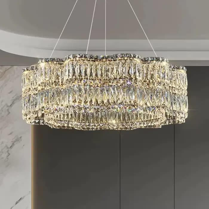 Lustre en cristal circulaire doré moderne pour salon chambre éclairage suspendu de luxe salle à manger lampes décoratives luminaire