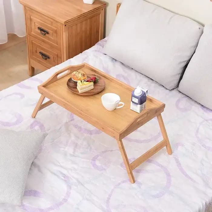 Plateau de lit en bambou avec poignée de pieds pliants