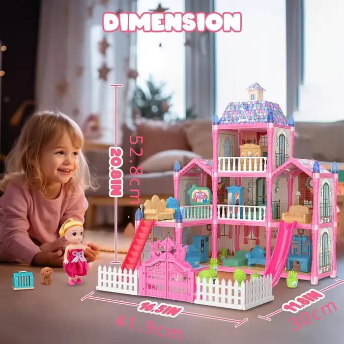 Maison de poupée lumineuse, maison de rêve pour filles, ensemble de maison de jeu de princesse avec accessoires de meubles de poupées, cadeaux d'anniversaire de jeu de simulation