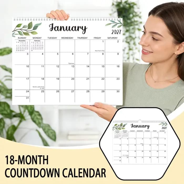 Calendrier mural 2027, planificateur mensuel de janvier 2026 à juin 2027, pour la planification quotidienne, calendrier suspendable et étanche