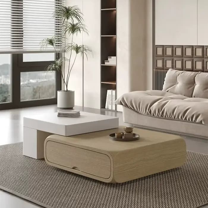 Table basse rétro en bois massif avec rangement