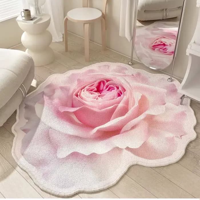Tapis de fleurs de style français pour chambre à coucher, décoration de salon, miroir de luxe léger, polymères de sol, girly, maison, forme irrégulière