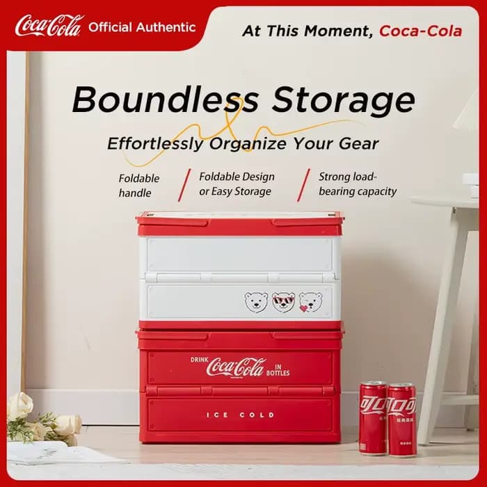 Boîte de rangement pliable Coca-Cola pour l'extérieur, boîte de camping pliable, organisateur de camping, boîte de rangement pour coffre de voiture avec couvercle en bois, rangement domestique