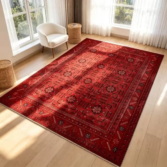Tapis de salon style persan vintage, tapis rouge pour couloir, tapis d'entrée traditionnel, paillassons