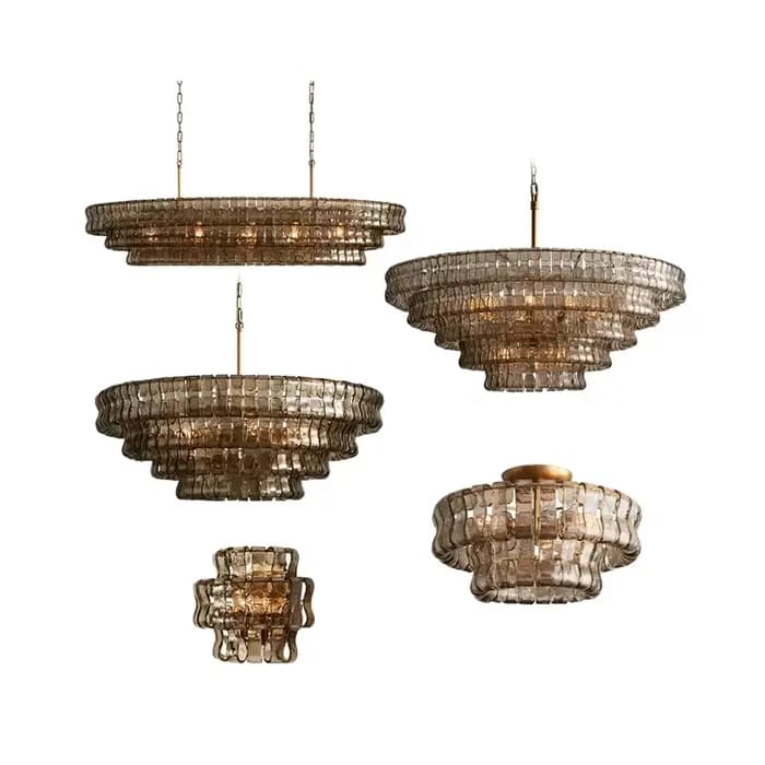 Doré postmoderne luxe décoration de la maison LED rond Transparent verre Lustre salon salle à manger lumière intérieure accrocher