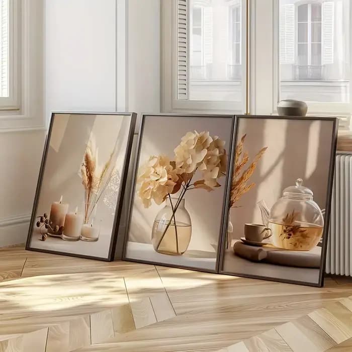 Toile de peinture de fleurs beiges minimalistes, galerie de paysages modernes, affiche florale, salon moderne, chambre à coucher, décoration de maison