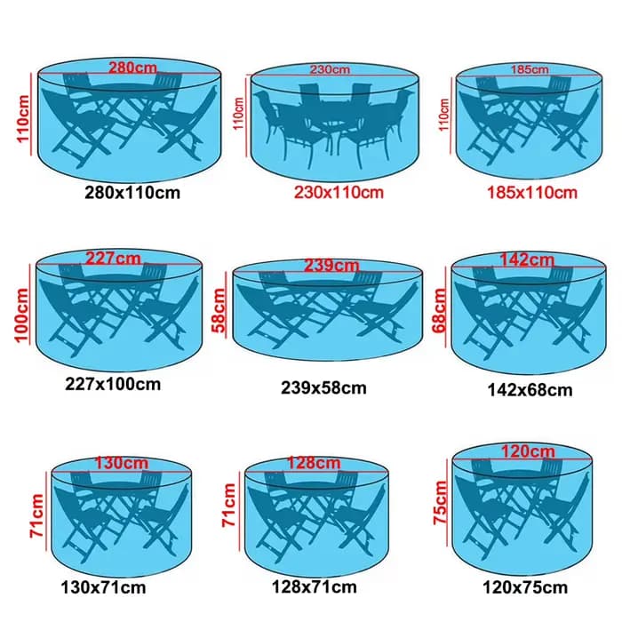 Différentes tailles extérieur jardin Patio grand rond étanche meubles protecteur Table chaise ensemble poussière